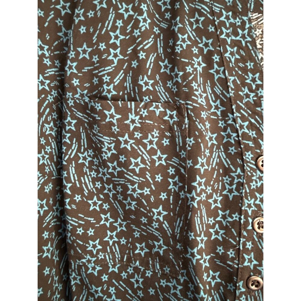 Torrid Womens Harper Blouse Size 2 Brown & Blue Star Print Button Front - Picture 3 of 8